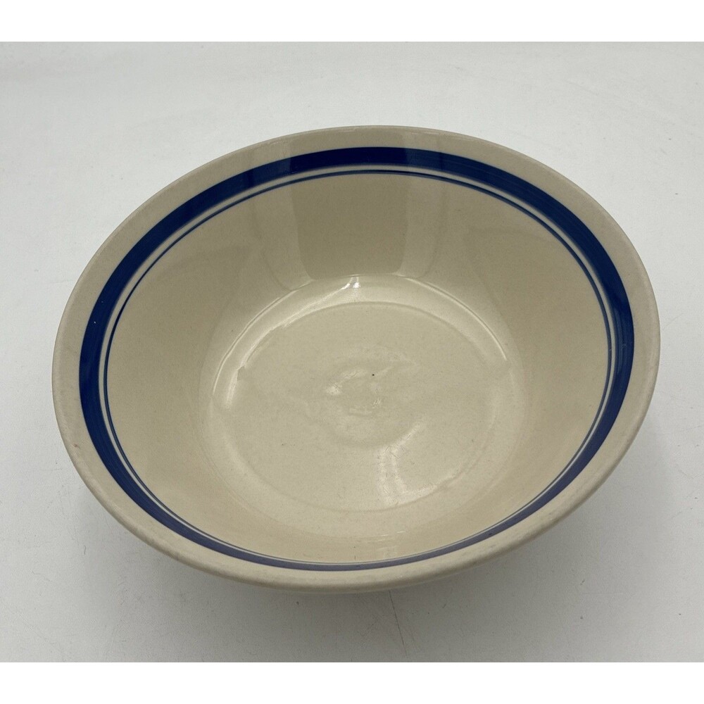 Prinetti Stoneware Serving Bowl Ivory w/ 2blue Ribbon Stripes 9" Oven to Table